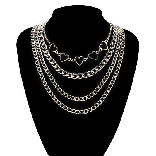 Jewelry Hip Hop Personality Geometric Set Necklace Simple Peach Heart Hollow Multilayer Chain Necklace Female