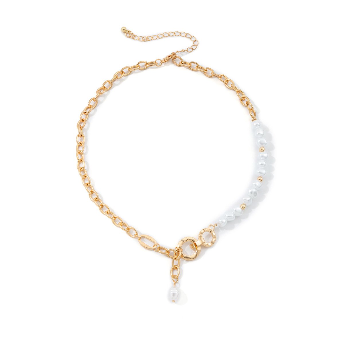 Jewelry cold special-shaped pearl pendant necklace female hip-hop retro metal buckle chain necklace