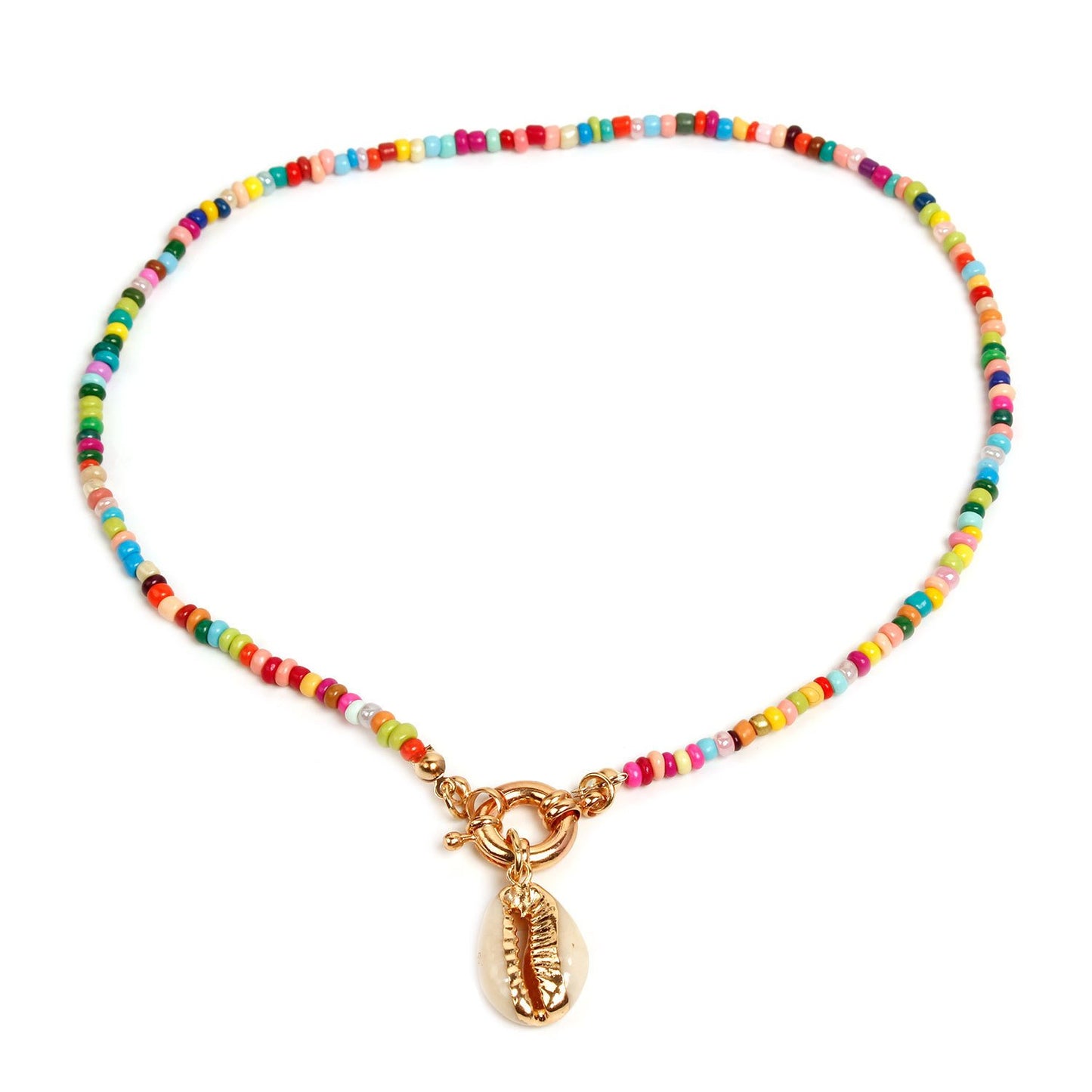 Jewelry hand-threaded color rope rice bead shell pendant necklace female fashion rudder necklace
