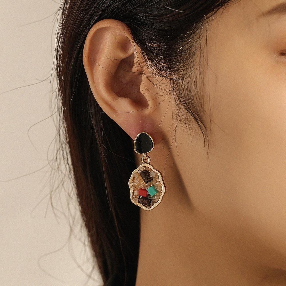 Ins geometric irregular triangular rhombus color diamond dripping oil earrings temperament personality earrings jewelry