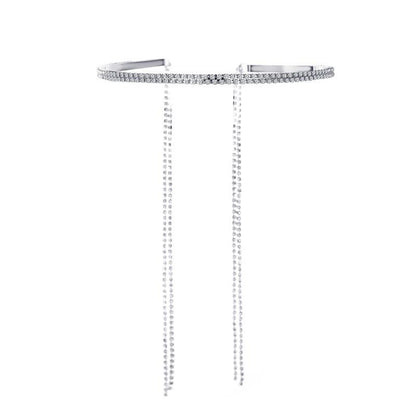 Celebrities with the same style of claw chain headband temperament Internet celebrity headband personality fairy fake earrings headband tassel rhinestone headband