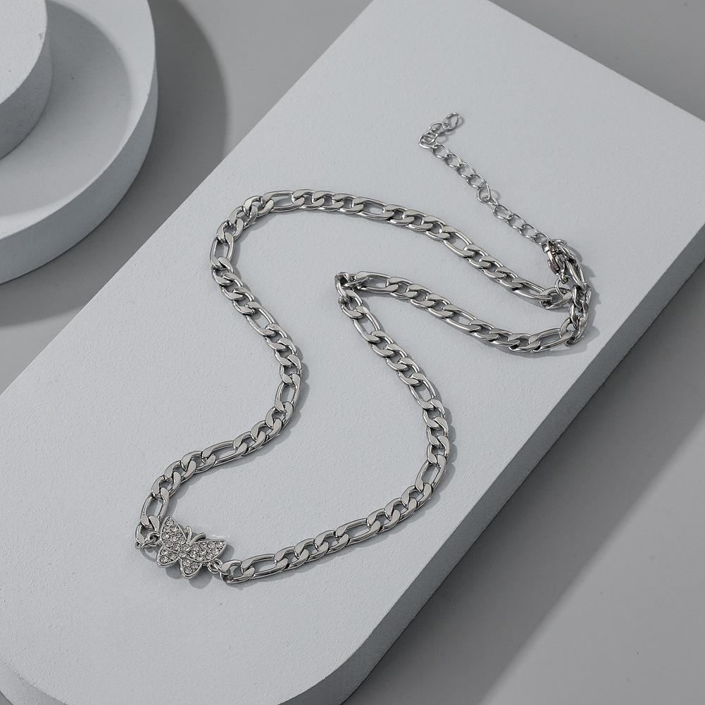 Full diamond stainless steel non-fading butterfly necklace cold titanium steel necklace net red collarbone chain jewelry female