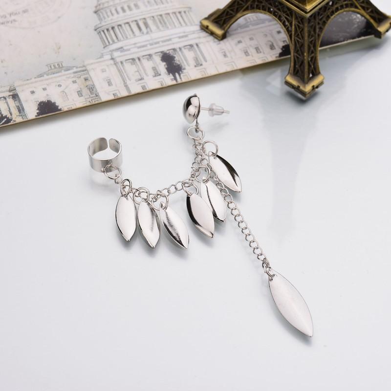 Gold-plated Tassel Leaf Clip Earrings for Women