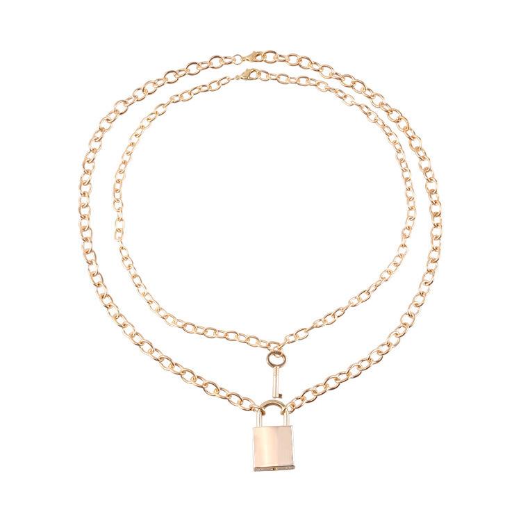 Dongdaemun same style lock necklace for men and women exaggerated INS gold lock necklace for women
