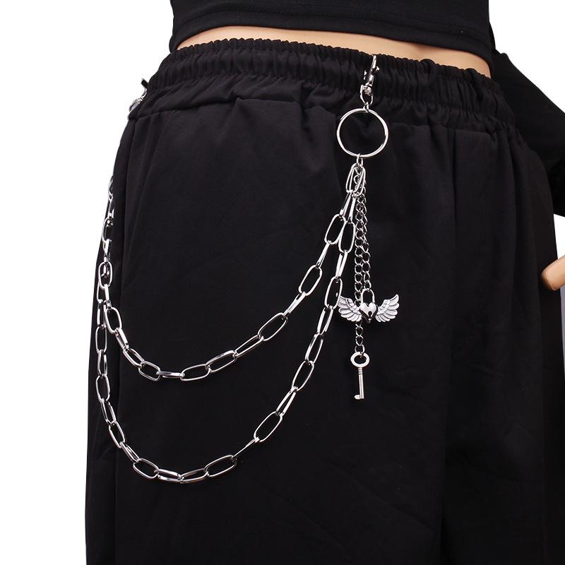 Jewelry Fashion Metal Heart Wings Pendant Pants Chain Multilayer Retro Key Body Chain