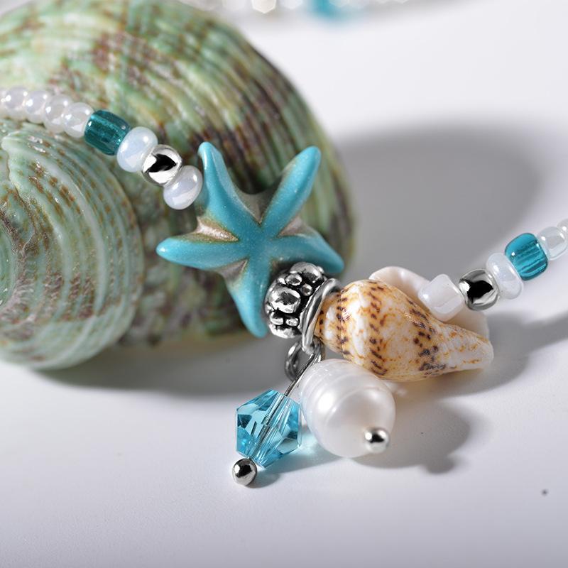 Fashion Ethnic Starfish Shell Turquoise Pearl Anklet Bohemia Beach Conch Handmade Foot Decoration