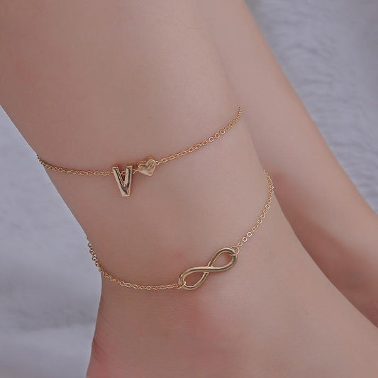 Alphabet anklet Bohemian love double-layer anklet with 26 English letters personality 8-word anklet