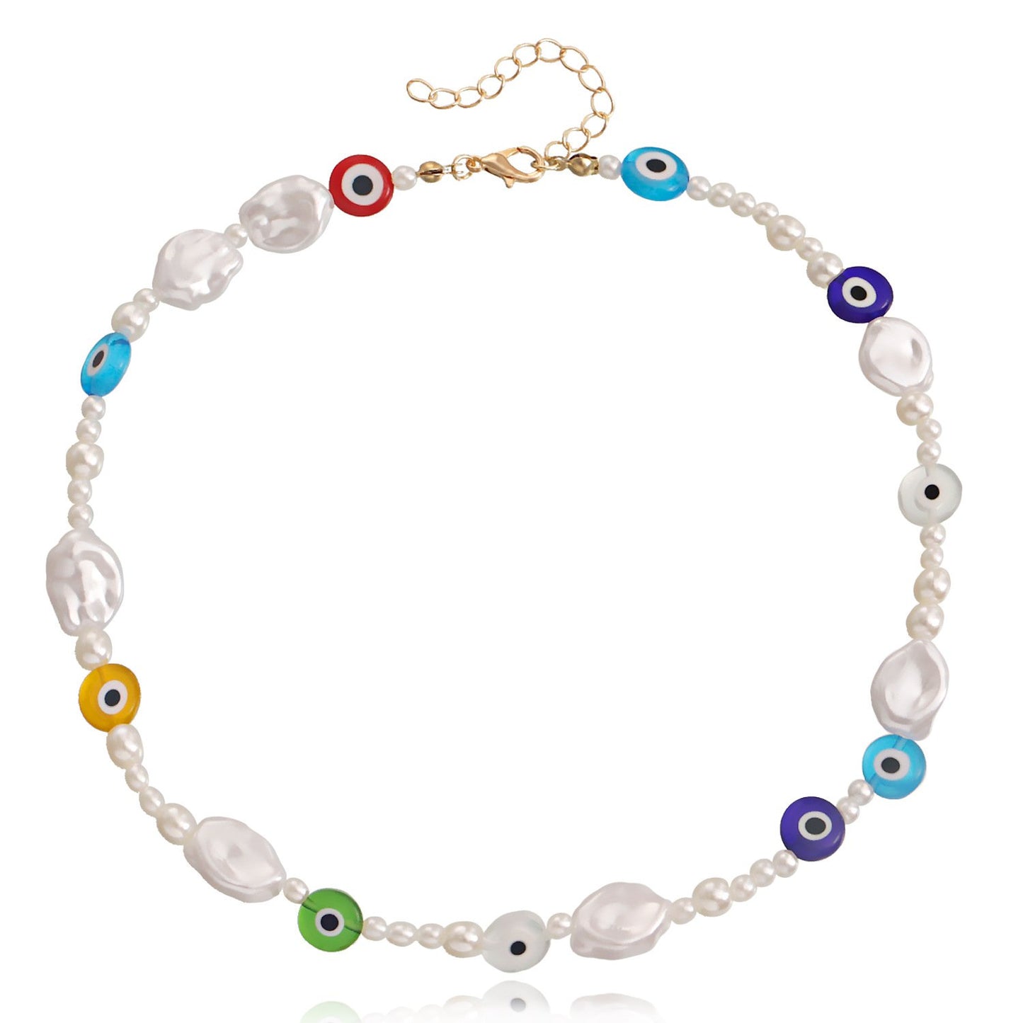 Jewelry Simple Single Layer Clavicle Chain Devil's Eye Necklace Retro Stitching Imitation Pearl Eye Necklace