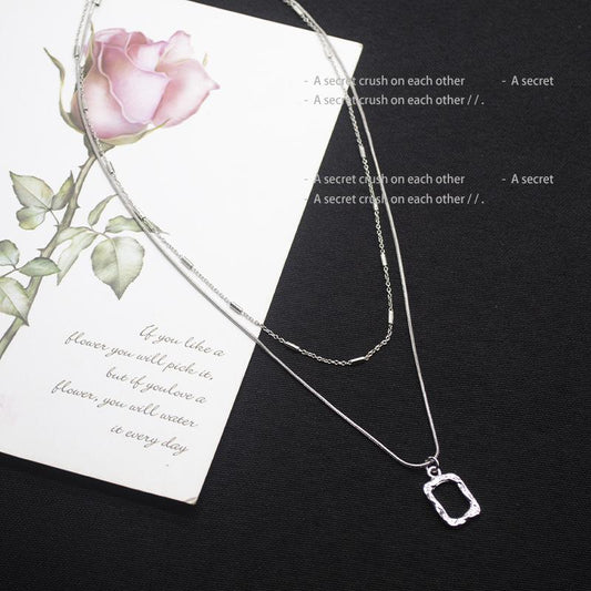 Simple double-layer necklace women's summer niche design feeling stacked and worn young trendy light luxury square pendant clavicle chain