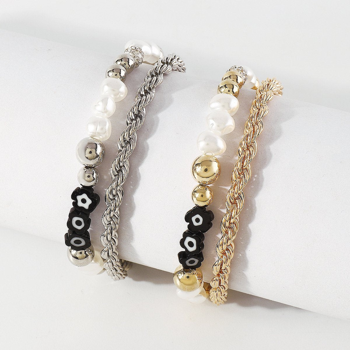 B1969 Niche Simple Retro Twist Chain Beaded Bracelet Personality Resin Flower Pearl Rhinestone Bracelet