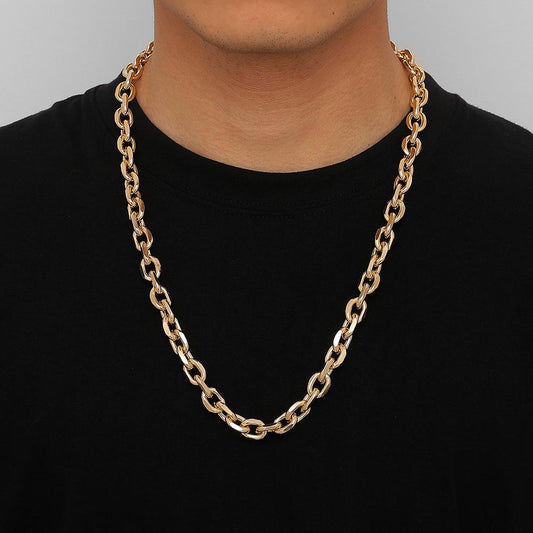 Trendy men's golden grinding cross chain aluminum chain simple temperament exaggerated punk necklace