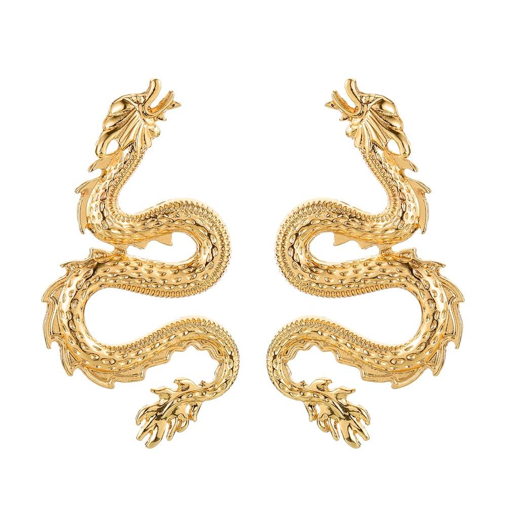 Kendou with the same dark Chinese dragon carving shape earrings earrings hip-hop ins dragon ear jewelry