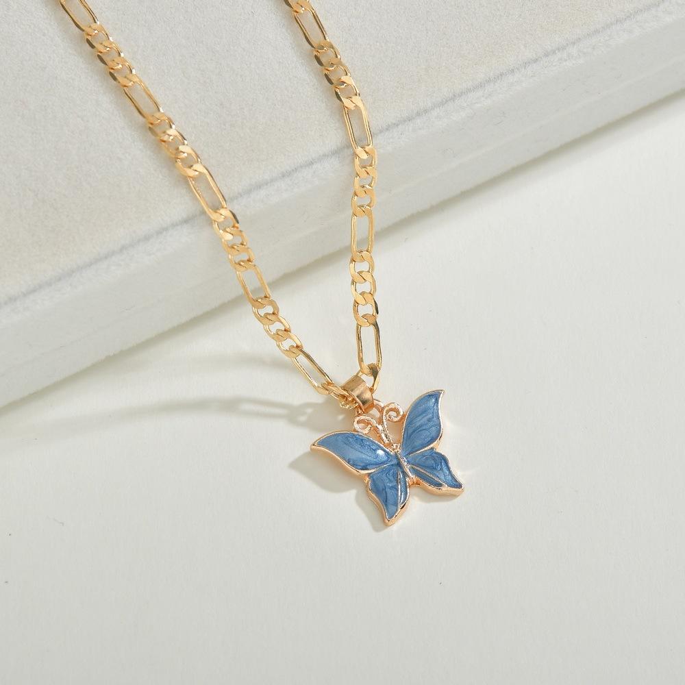 Vintage Painted Oil Drip Butterfly Necklace Fashion Pendant Necklace Accessories