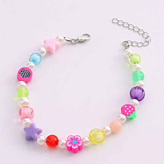 Jewelry Resin Acrylic Five-pointed Star Anklet Female Soft Pottery Flower Pearl Fruit Star Foot Decoration