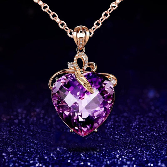 Fashion Women Heart Amethyst Gemstone Pendant Necklace Peach Heart Amethyst Necklace Jewelry