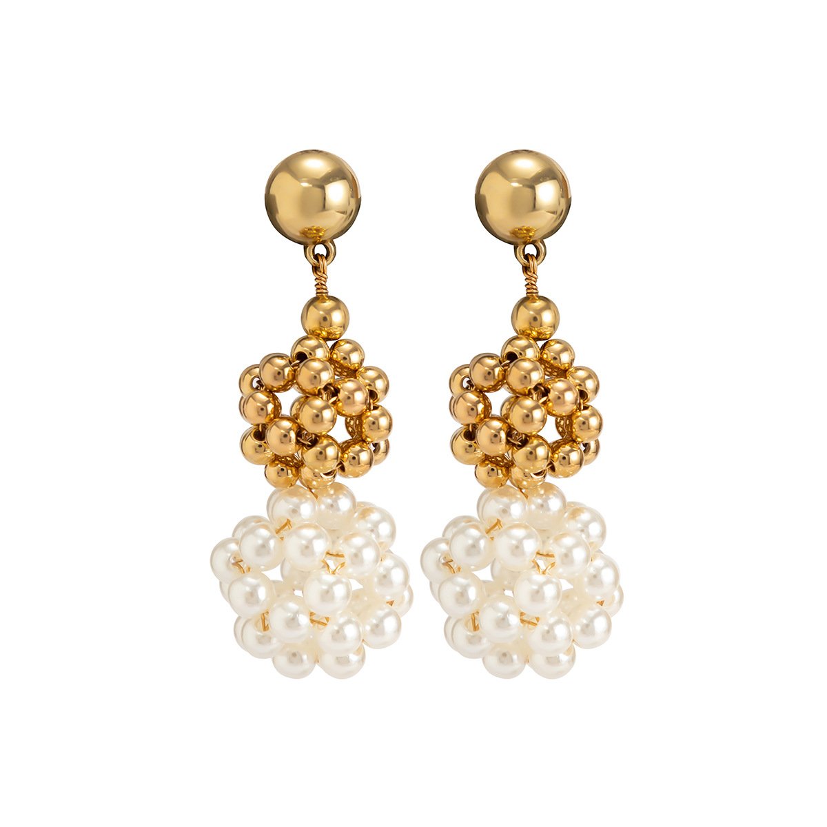 Jewelry Temperament Retro Xiaoxiang Imitation Pearl Earrings Niche Design Beaded Metal Earrings