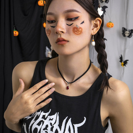 Jewelry personality Halloween flannelette red water drop necklace simple glass pendant clavicle necklace