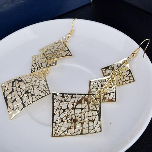 Multi-level rhombus personality hollow earrings retro earrings direct supply earrings