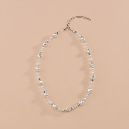 Fashion Imitation Pearl Necklace Simple Temperament Transparent Crystal Clavicle Chain Necklace Jewelry