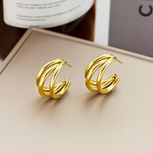 Earrings Exaggerated Multilayer Circle Stud Earrings Simple C Shape Titanium Steel Earrings Women