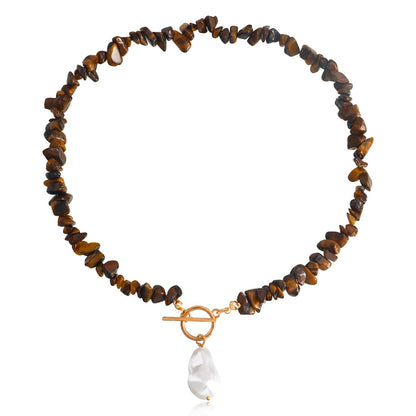Jewelry Large Shaped Pearl OT Buckle Necklace Female Beach Simple Trend Brown Turquoise Necklace