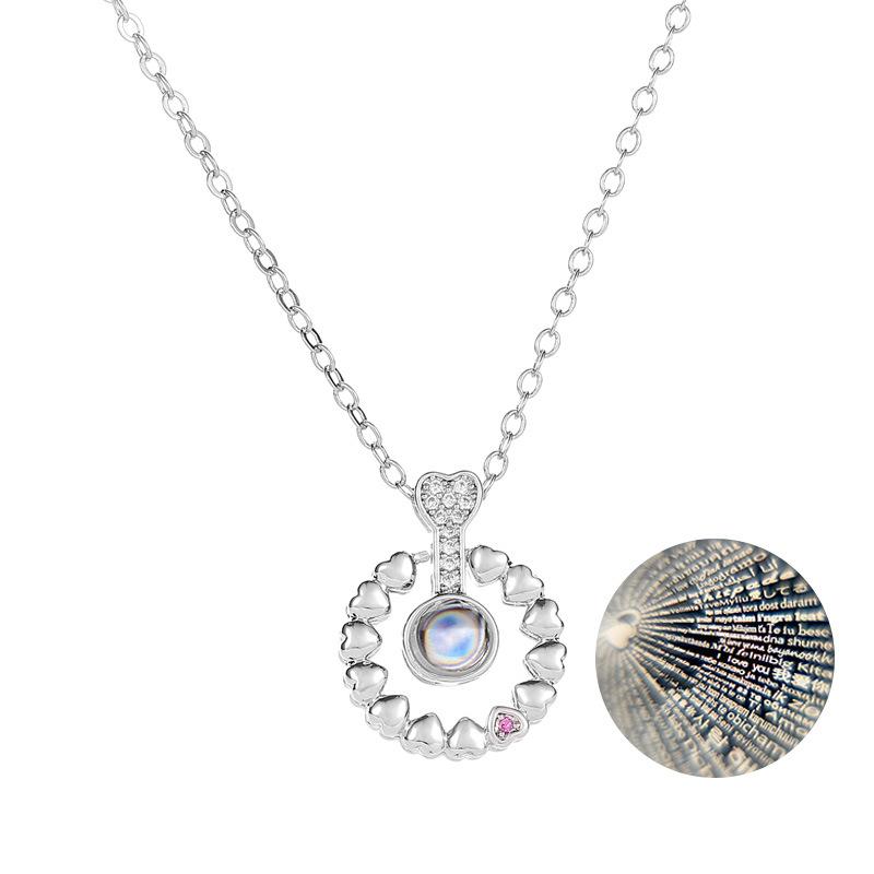 The same round micro-inlaid zircon small love pendant in one hundred languages I love you necklace