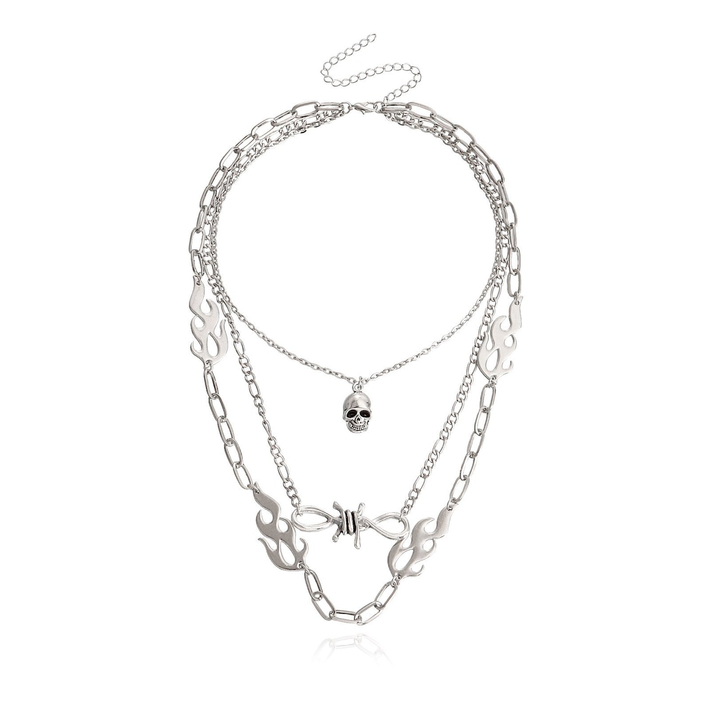 Jewelry punk multi-layer flame shape ins metal necklace female skull clavicle chain necklace