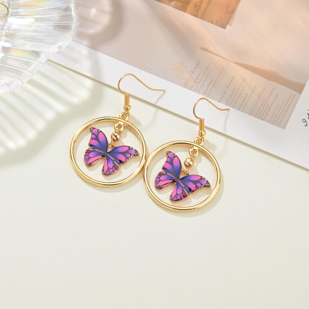 Personality Cute Gradient Painted Butterfly Earrings Fashion Ring Earrings Accessories
