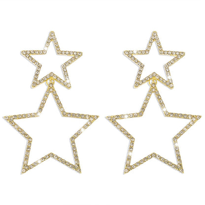 E1682 Sexy women's group fashion rhinestone earrings pentagram double-layer personality fashion temperament earrings