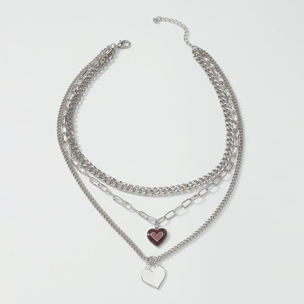 N9429 Hip Hop Personality Street Shot Necklace Retro Love Drop Oil Necklace Trendy Cool Exaggerated Multilayer Necklace Female