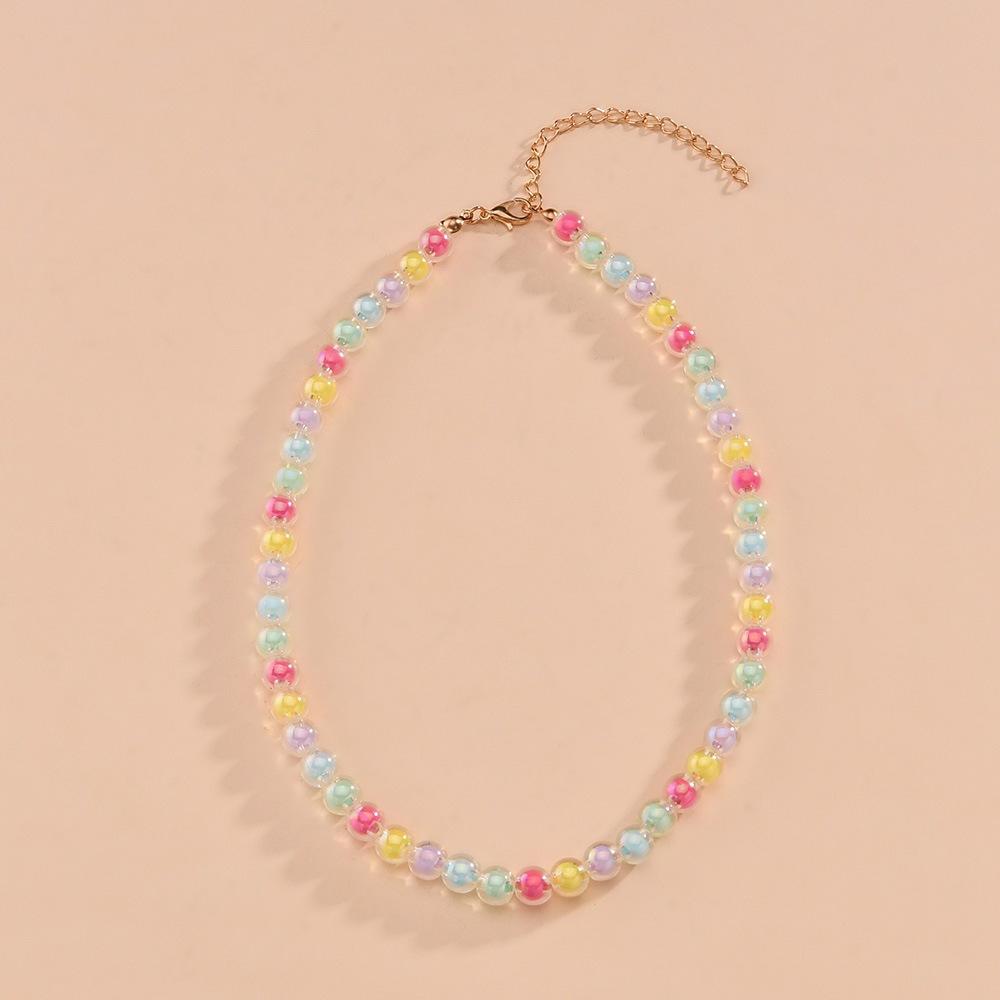 Fashion Small Fresh Macarons Candy Color Beads Middle Bead Necklace Clavicle Chain Accessories
