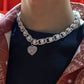 Jewelry retro inlaid pearl chain men's necklace hip-hop trendy cool metal peach heart-shaped necklace female