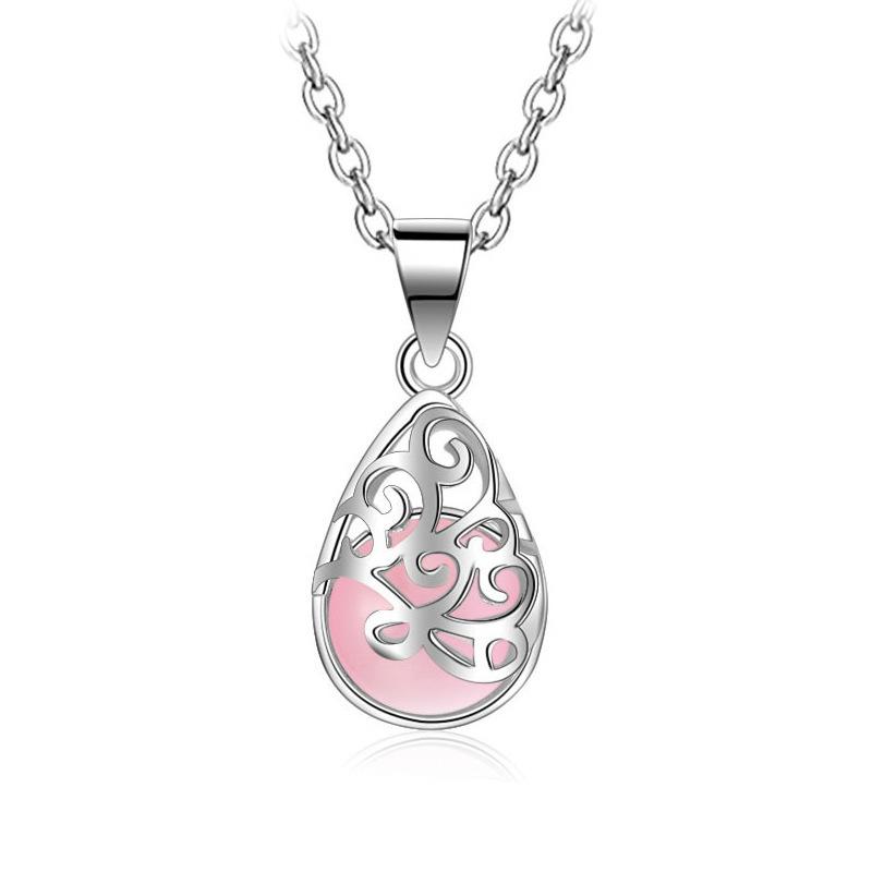 Fashion Jewelry Necklace Female Cat Eye Imitation Moonstone Pendant Hollow Geometric Water Drop Jewelry
