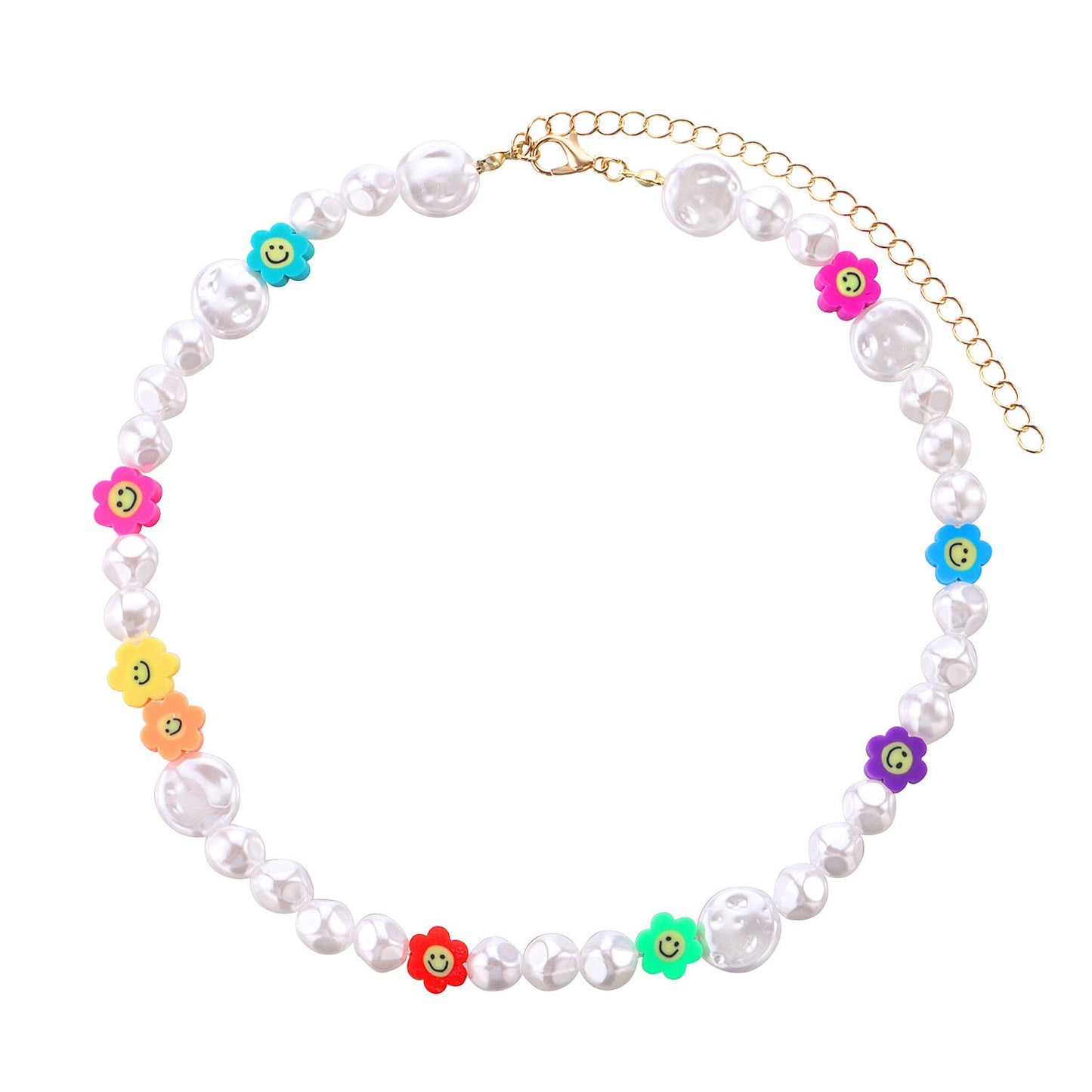 Jewelry Fashion Color Soft Pottery Flower Necklace Female Simple Geometric Short Shaped Pearl Necklace