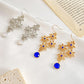 Ins retro creative hollow flower earrings fashion bohemian blue crystal rhombus earrings earrings