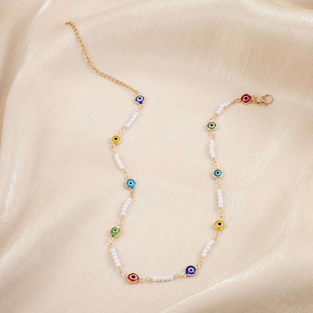 Simple Fashion Short Devil's Eye Pearl Clavicle Chain Necklace Versatile Temperament Personality Female Jewelry