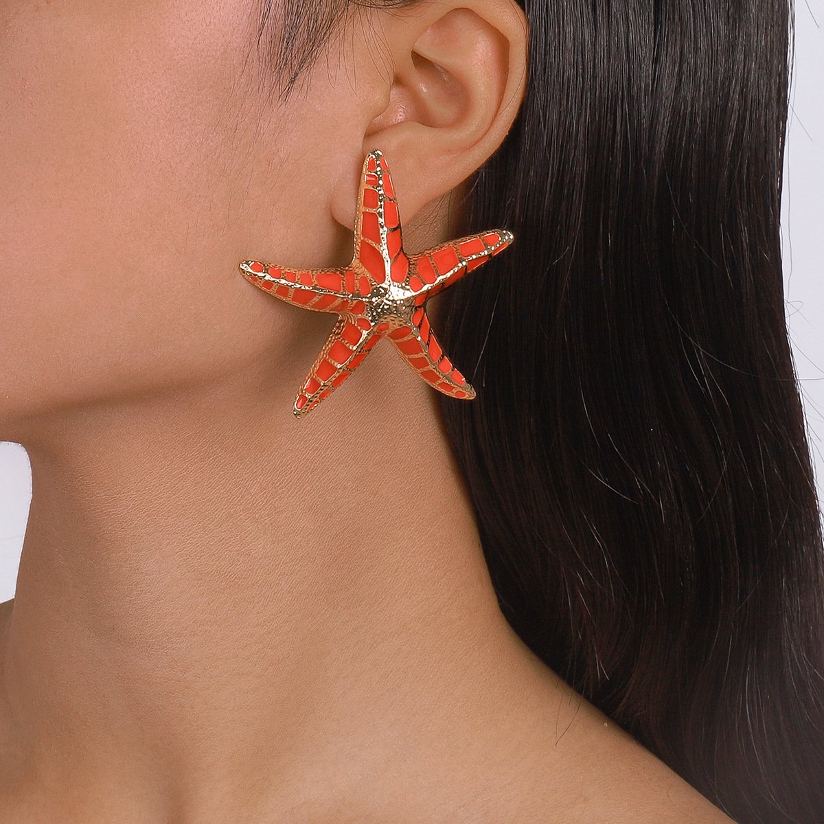 E1841 Jewelry Geometry Heavy Industry Alloy Drip Oil Earrings Starfish Beach Vacation Earrings Female