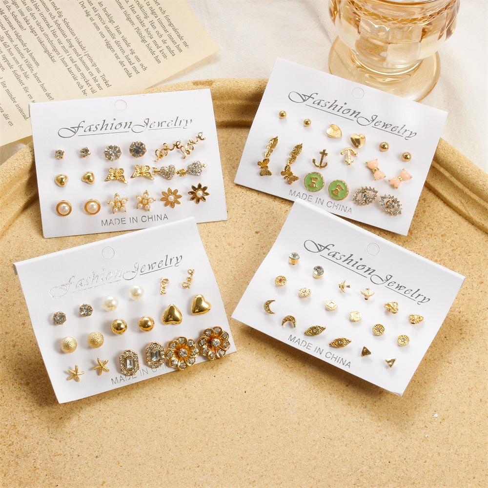 Simple Set Earrings Creative Cute Elephant Pearl Earrings Feminine Earrings Nine Pairs of Earrings