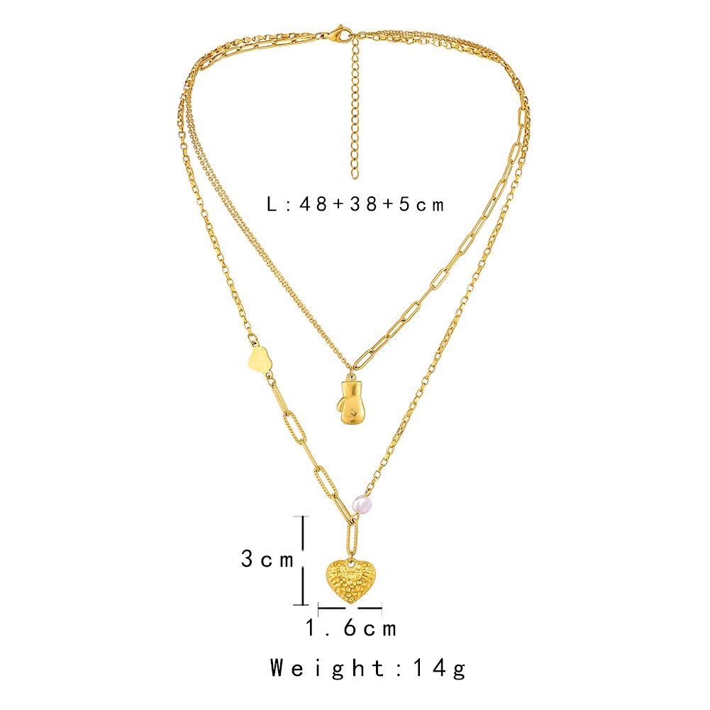 Fashion personality simple stainless steel double-layer boxing gloves knock pattern heart necklace peach heart pendant jewelry female