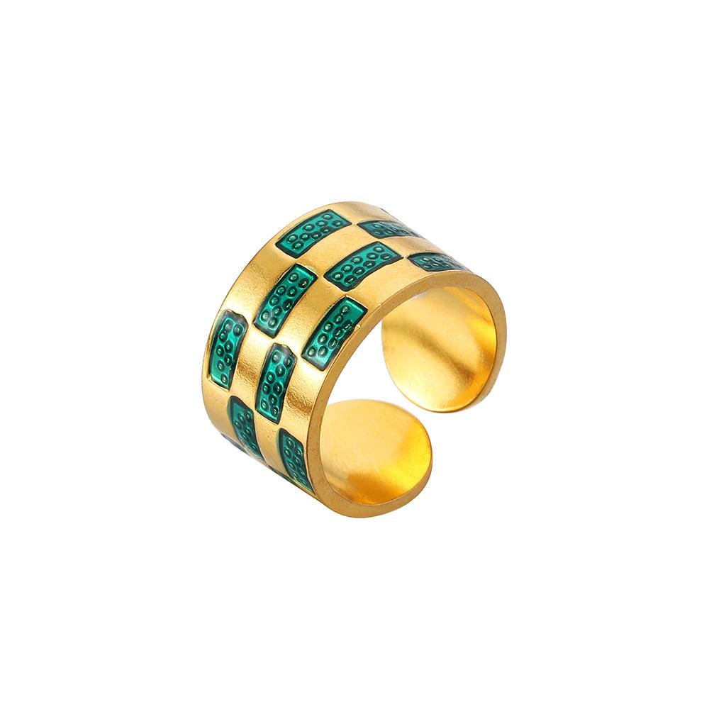 Fashion Simple Checkerboard Drip Oil Design Minority Stainless Steel Ring Original Versatile Women