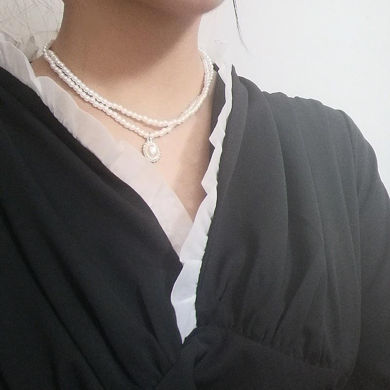 Retro Baroque Palace Necklace Double Layer Pearl Water Drop Necklace Fashion Clavicle Chain Neck Jewelry Women