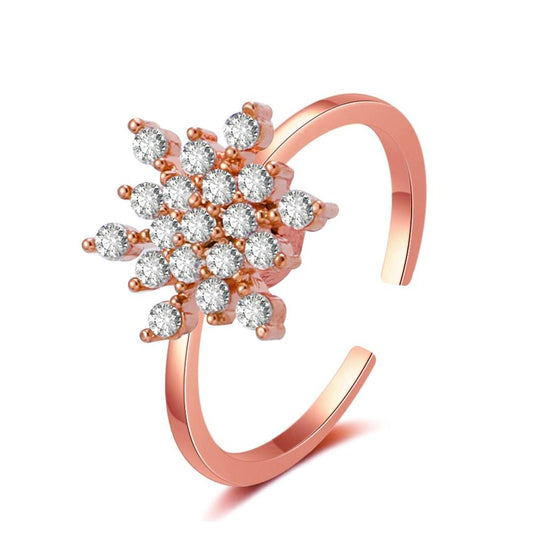 Net red same style copper inlaid zircon snowflake ring Christmas gift simple opening index finger ring cold female