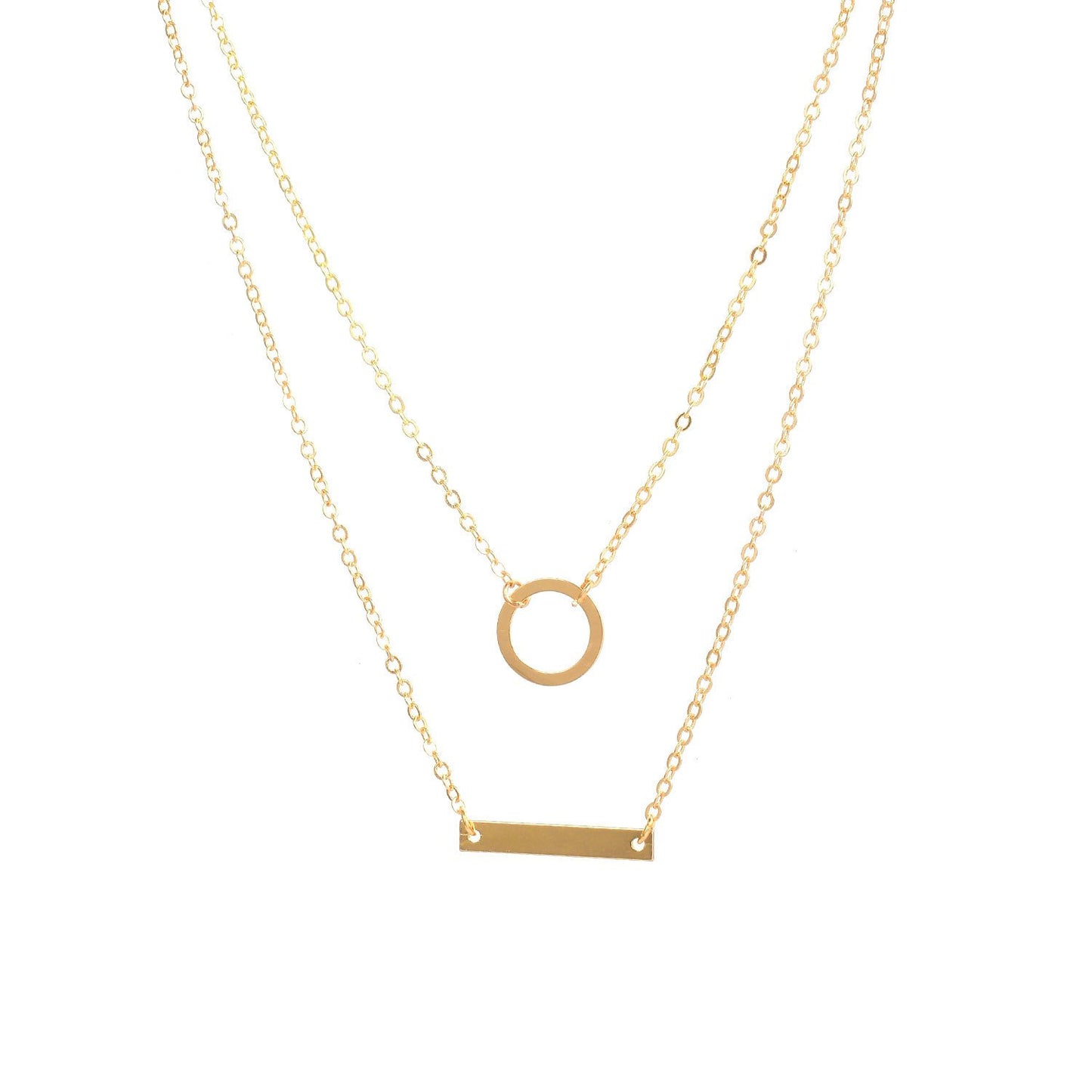 Popular Necklace Ring One Word Metal Rod Circle Necklace Female Thin Chain Clavicle Chain