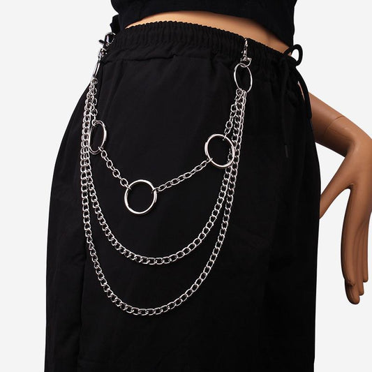 Trendy personality hip-hop metal ring waist chain fashion punk cool handsome multi-layer clothes chain waist decoration