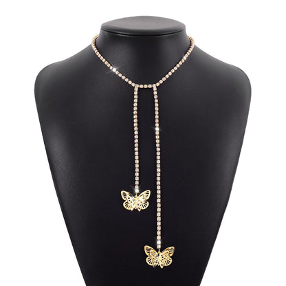 N1727 Niche Fairy Necklace Claw Chain Rhinestone Tassel Butterfly Heart Necklace Fashion Pendant