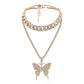 Jewelry Hip Hop Trend Full Diamond Cuban Buckle Necklace Temperament Simple Diamond Butterfly Necklace