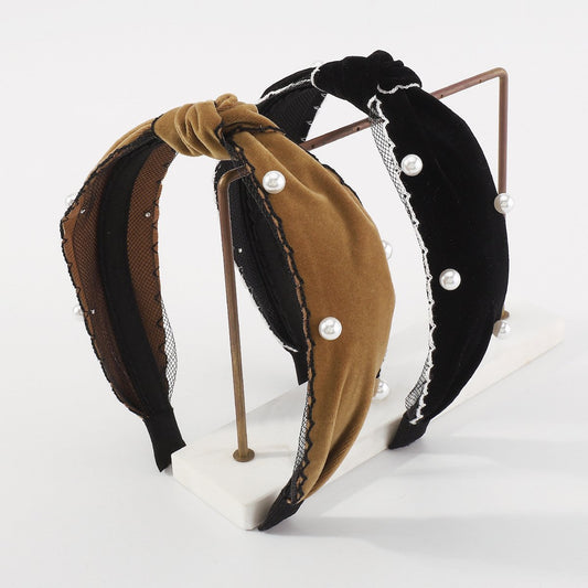 F5279 velvet temperament knotted hair hoop nail bead lace retro head hoop personality simple fashion hairpin female