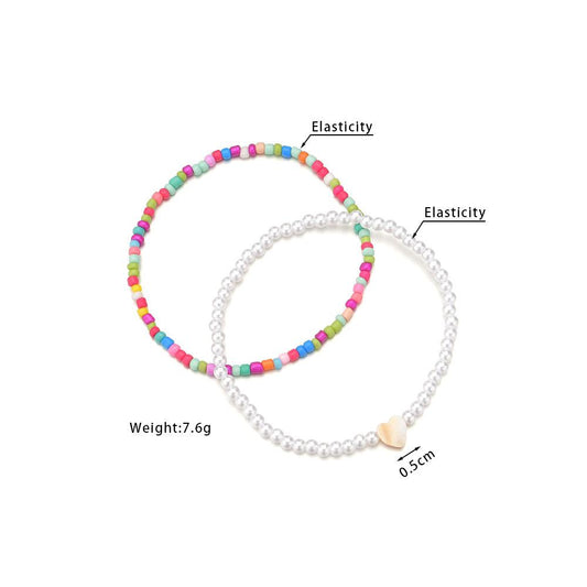 Fashion Shell Piece Heart Anklet Bohemian Colorful Rice Beads Imitation Pearl Anklet Accessories