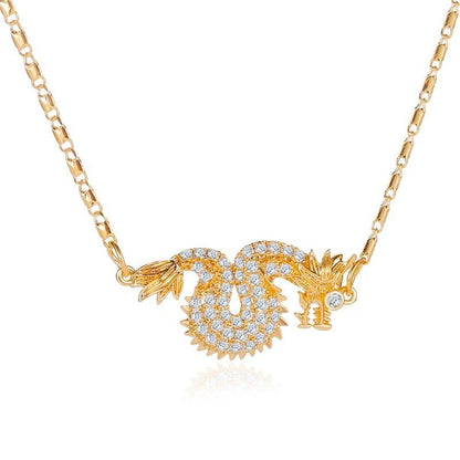 Domineering Dragon Necklace Personality Retro Golden Dragon Pendant Female Zodiac Dragon Clavicle Chain