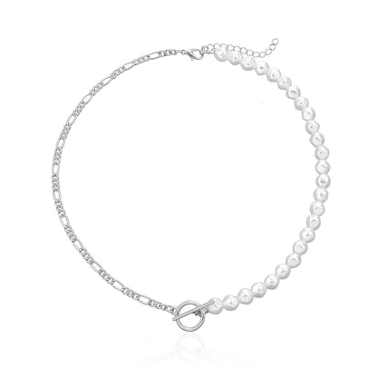 Jewelry fashion OT buckle AB style pearl necklace female hexagonal pearl handmade trend necklace